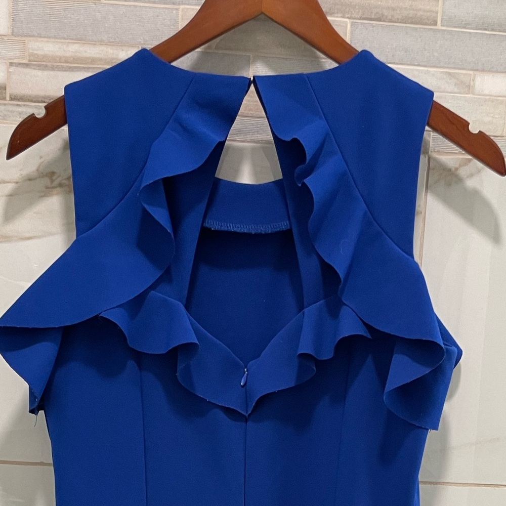 Ivanka Trump Royal Blue Ruffle Cold Shoulder Midi Dress • Size 8 cocktail - Picture 6 of 12